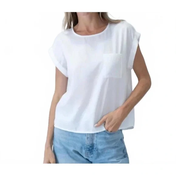 NWT SIX/FIFTY kaitlin button-back short sleeve top in white size medium women's - Picture 4 of 12